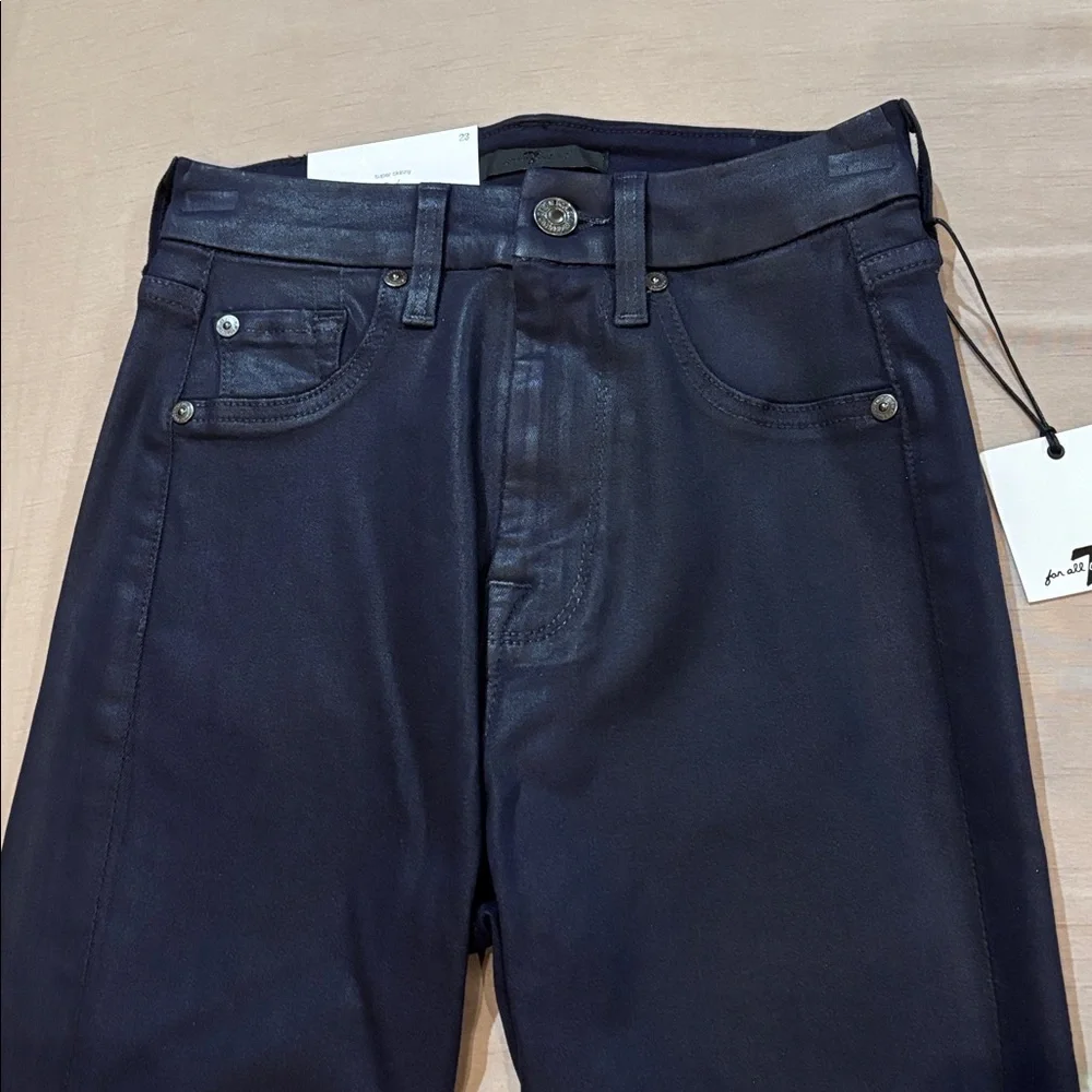 7 for all mankind coated cotton blend high waist ankle super skinny jeans sz.23